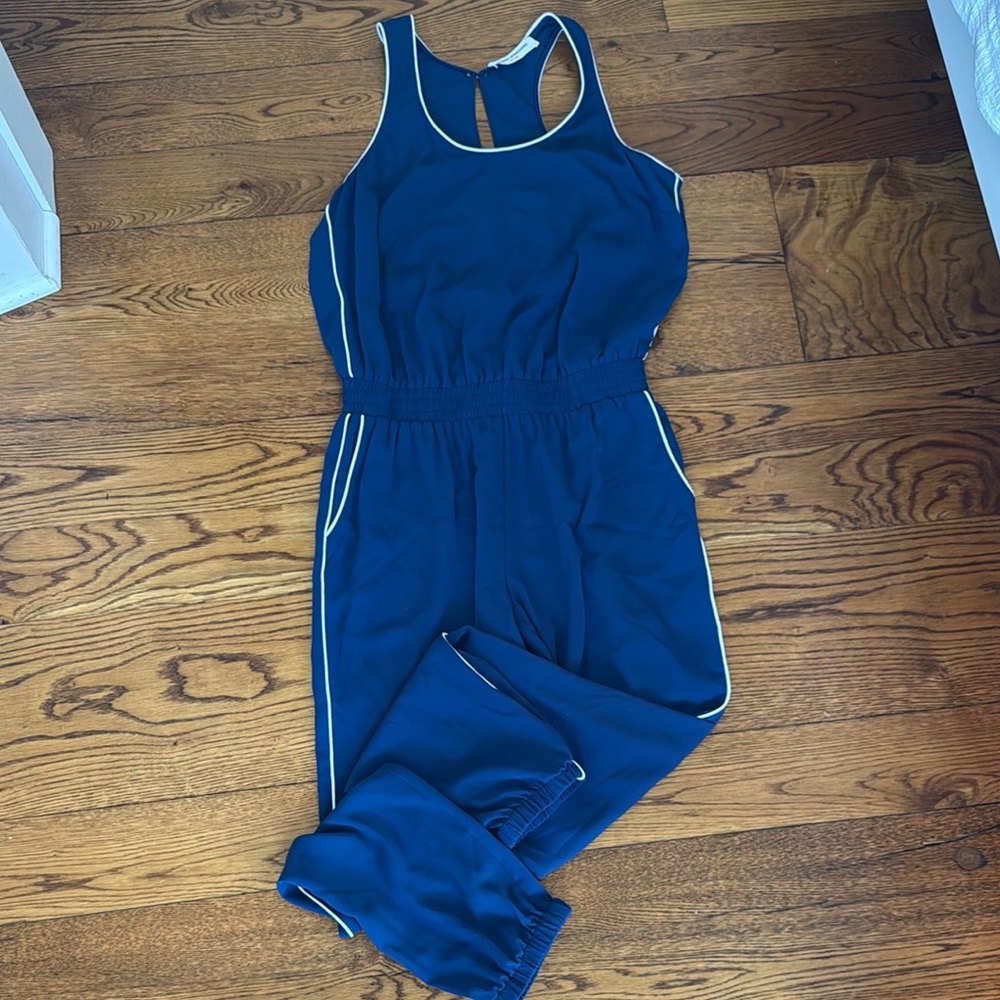 Amanda Uprichard Blue and White Racerback Jumpsuit